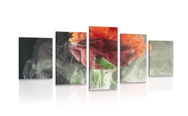 IMPRESSION SUR TOILE EN 5 PARTIES ROSE AVEC DES ÉLÉMENTS ABSTRAITS - IMPRESSIONS SUR TOILE FLEURS - IMPRESSION SUR TOILE