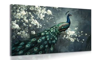 WANDBILD PFAU MIT BLUMEN - WANDBILDER PFAUEN - BILDER
