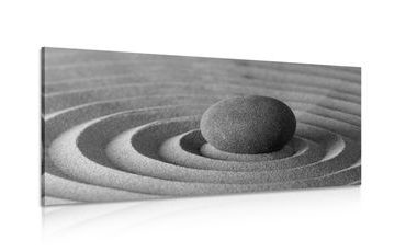 CANVAS PRINT MEDITATING STONE IN BLACK AND WHITE - BLACK AND WHITE PICTURES - PICTURES