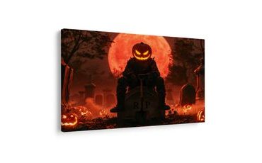 WANDBILD KÜRBISWÄCHTER DER FRIEDHOFSNACHT - HALLOWEEN- UND HORROR-BILDER - BILDER