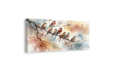 OBRAZ BAREVNÍ PTÁČCI NA VĚTVI - OBRAZY PTÁCI - OBRAZY