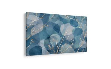 TABLEAU SUR TOILE – BRANCHES DORÉES DANS UNE ABSTRACTION BLEUE - IMAGES FORMES ABSTRAITES - TABLEAUX