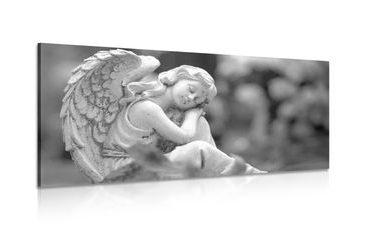 CANVAS PRINT SATISFIED ANGEL IN BLACK AND WHITE - BLACK AND WHITE PICTURES - PICTURES