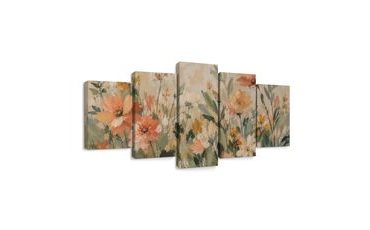 TABLEAU EN 5 PARTIES – DÉLICATES FLEURS DES CHAMPS - TABLEAUX DE FLEURS - TABLEAUX