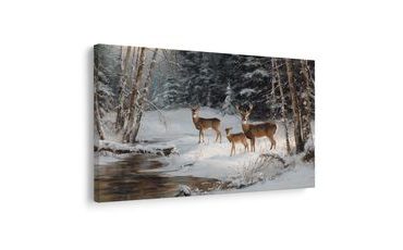 VÁNOČNÍ OBRAZ ZIMNÍ LES S KRÁSNÝMI JELENY - VÁNOČNÍ A ZIMNÍ OBRAZY - OBRAZY
