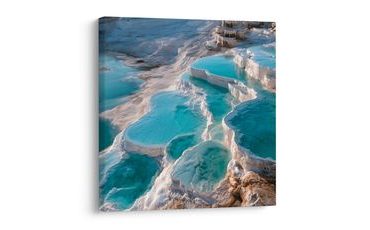 TABLEAU SUR TOILE – BASSINS AZUR DANS LE TRAVERTIN - TABLEAUX DE LA MER ET DE LA PLAGE - TABLEAUX