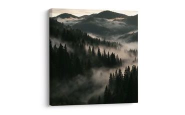 TABLEAU SUR TOILE – VALLÉE DE MONTAGNE DANS LA BRUME - TABLEAUX FORÊT - TABLEAUX