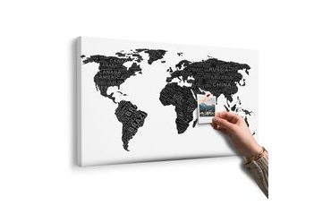 OBRAZ CZARNO-BIAŁA MAPA ŚWIATA NA KORKU - OBRAZY NA KORKU - OBRAZY