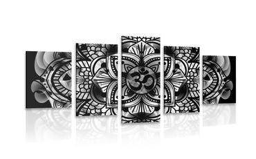 5-PIECE CANVAS PRINT MANDALA OF HEALTH IN BLACK AND WHITE - BLACK AND WHITE PICTURES - PICTURES