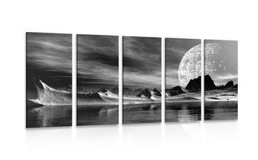 5-PIECE CANVAS PRINT FUTURISTIC PLANET IN BLACK AND WHITE - BLACK AND WHITE PICTURES - PICTURES