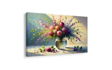 TABLEAU SUR TOILE – BOUQUET DE ROSES DANS UN VASE - TABLEAUX DE ROSES - TABLEAUX