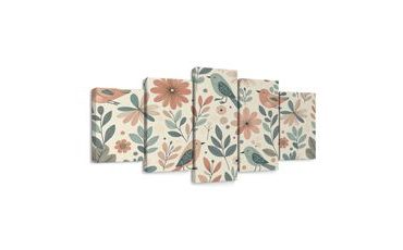 5-DÍLNÝ OBRAZ PTÁČCI MEZI KVĚTINAMI - OBRAZY KVĚTŮ - OBRAZY