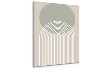 OBRAZ KHAKI KRUH S DUHOU MID-CENTURY - ABSTRAKTNÍ OBRAZY - OBRAZY