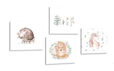 CANVAS PRINT SET ANIMALS IN SOFT TONES - SET OF PICTURES - PICTURES