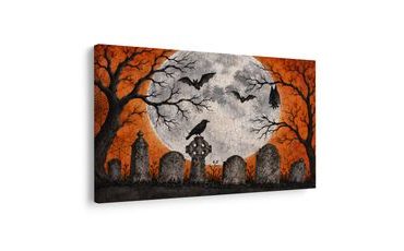 WANDBILD GEHEIMNISVOLLER FRIEDHOF UNTER VOLLMOND - HALLOWEEN- UND HORROR-BILDER - BILDER