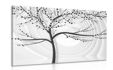 CANVAS PRINT MODERN BLACK AND WHITE TREE ON AN ABSTRACT BACKGROUND - BLACK AND WHITE PICTURES - PICTURES