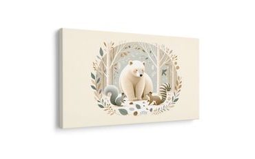 TABLEAU SUR TOILE – OURS ET ANIMAUX DE LA FORÊT DANS LES BOIS - TABLEAUX D'ANIMAUX POUR ENFANTS - TABLEAUX