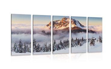 QUADRO IN 5 PARTI ROZSUTEC IMMERSA NELLA NEVE - QUADRI DI NATURA E PAESAGGIO - QUADRI