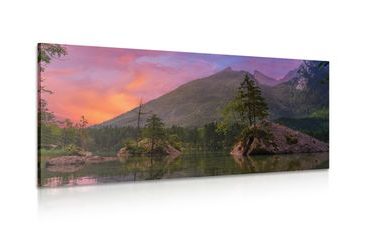 QUADRO TRAMONTO SU UN PAESAGGIO DI MONTAGNA - QUADRI DI NATURA E PAESAGGIO - QUADRI