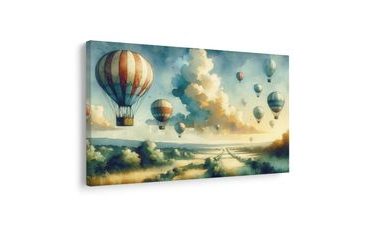 WANDBILD BALLONFAHRT ÜBER DER LANDSCHAFT - WANDBILDER FELDER UND WIESEN - BILDER