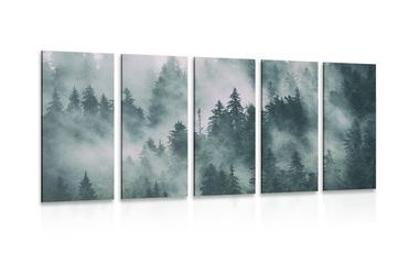 IMPRESSION SUR TOILE EN 5 PARTIES MONTAGNES DANS LE BROUILLARD - IMPRESSION SUR TOILE DE NATURE ET PAYSAGE - IMPRESSION SUR TOILE