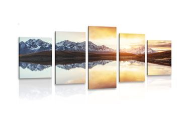 5-PIECE CANVAS PRINT DAZZLING SUNSET OVER A MOUNTAIN LAKE - PICTURES OF NATURE AND LANDSCAPE - PICTURES