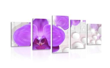 5-PIECE CANVAS PRINT ORCHID ON AN ABSTRACT BACKGROUND - PICTURES FLOWERS - PICTURES