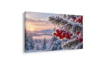TABLEAU SUR TOILE – BAIES DE SORBIER GIVRÉES D’HIVER - TABLEAUX DE NOËL ET D’HIVER - TABLEAUX