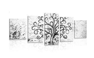 5-RÉSZES KÉP ÉLETFA SZIMBÓLUM FEKETE FEHÉRBEN - ÉLETFÁK KÉPEK - KÉPEK