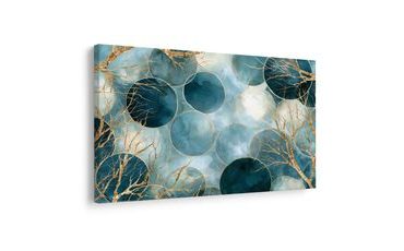 TABLEAU SUR TOILE – BRANCHES DORÉES SUR FOND BLEU - IMAGES FORMES ABSTRAITES - TABLEAUX