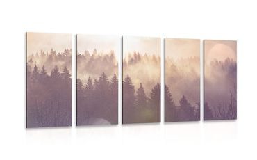 IMPRESSION SUR TOILE EN 5 PARTIES BROUILLARD SUR LA FORÊT - IMPRESSION SUR TOILE DE NATURE ET PAYSAGE - IMPRESSION SUR TOILE