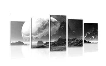 IMPRESSION SUR TOILE EN 5 PARTIES PAYSAGE FANTASTIQUE EN NOIR ET BLANC - IMPRESSIONS SUR TOILE NOIR ET BLANC - IMPRESSION SUR TOILE