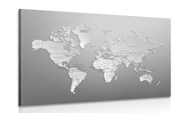 CANVAS PRINT BLACK AND WHITE MAP OF THE WORLD IN AN ORIGINAL DESIGN - PICTURES OF MAPS - PICTURES