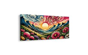 WANDBILD BUNTE BERGE BEIM SONNENAUFGANG - WANDBILDER FELDER UND WIESEN - BILDER