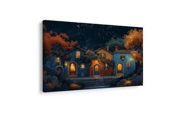 OBRAZ VÁNOČNÍ VESNIČKA POD HVĚZDAMI - BAREVNÉ DOMY - OBRAZY