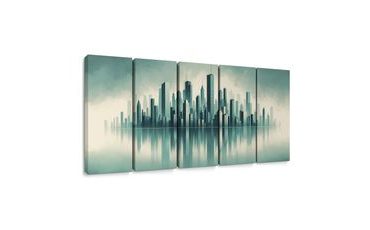 5-DÍLNÝ OBRAZ SILUETA MĚSTA S ODRAZEM VE VODĚ - OBRAZY MĚSTA - OBRAZY