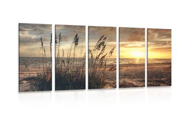 QUADRO IN 5 PARTI TRAMONTO SULLA SPIAGGIA - QUADRI DI NATURA E PAESAGGIO - QUADRI