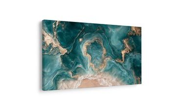 TABLEAU SUR TOILE – COURANTS MARINS TURQUOISE ET OR - TABLEAUX DE LA MER ET DE LA PLAGE - TABLEAUX