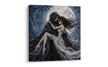WANDBILD SKELETTLIEBE IM VOLLMONDLICHT - HALLOWEEN- UND HORROR-BILDER - BILDER