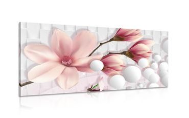 WANDBILD MAGNOLIE MIT ABSTRAKTEN ELEMENTEN - BILDER BLUMEN - BILDER