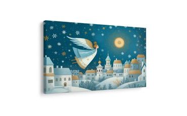 ŚWIĄTECZNY OBRAZ ANIOŁ NAD ZIMOWĄ WIOSKĄ - OBRAZY ŚWIĄTECZNE I ZIMOWE - OBRAZY