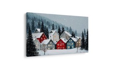 OBRAZ VÁNOČNÍ VESNIČKA POD SNĚHOVOU POKRÝVKOU - VÁNOČNÍ A ZIMNÍ OBRAZY - OBRAZY