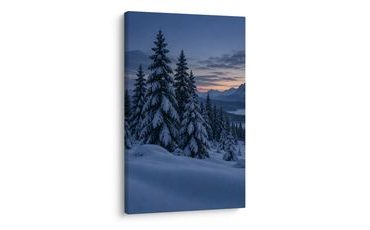 TABLEAU SUR TOILE – SAPINETS RÊVEURS AU BORD DU LAC - TABLEAUX DE NOËL ET D’HIVER - TABLEAUX