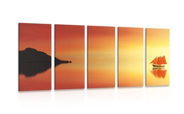 5-PIECE CANVAS PRINT ORANGE SAILBOAT - PICTURES OF NATURE AND LANDSCAPE - PICTURES