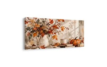 QUADRO SU TELA – CALDA COMPOSIZIONE AUTUNNALE CON LIBRI - QUADRI DI NATURE MORTE - STAMPE E QUADRI