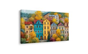 OBRAZ PODZIMNÍ KOUZLO V ULICI - BAREVNÉ DOMY - OBRAZY