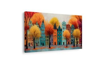 OBRAZ PODZIMNÍ MĚSTO S BAREVNÝMI DOMY - BAREVNÉ DOMY - OBRAZY