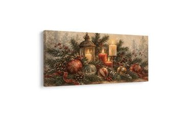 TABLEAU SUR TOILE – DÉCORATION HIVERNALE À LA LANTERNE - TABLEAUX DE NOËL ET D’HIVER - TABLEAUX