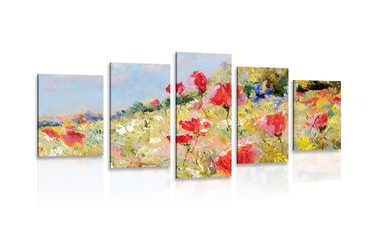 5-piece Canvas print painted poppies in a meadow