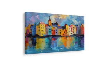 OBRAZ BAREVNÉ DOMY U ŘEKY - BAREVNÉ DOMY - OBRAZY
